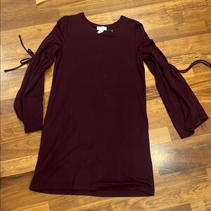 Burgundy Long Sleeve Dress with Tie Details